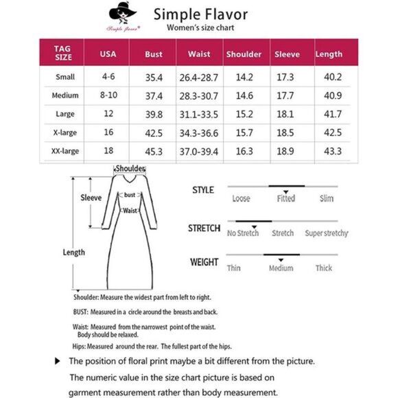 Simple Flavor Womens Floral Vintage Dress Elegant Midi Evening Dress 3/4 Sleeves - Picture 5 of 6